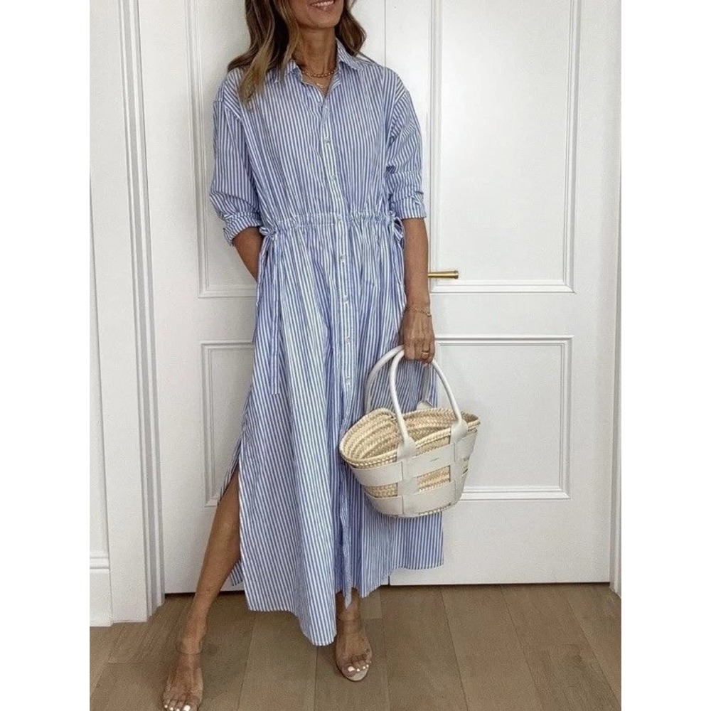 Universal Thread Striped Cotton Maxi Shirt Dress XXL Blue White Coastal Hamptons - Picture 1 of 13